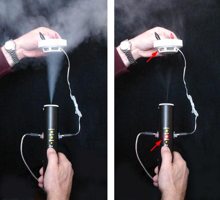Пример тестирования оптического дымового пожарного извещателя СПД-3.10 (ИПД-3.10) тест-прибором "Дымотест-М".