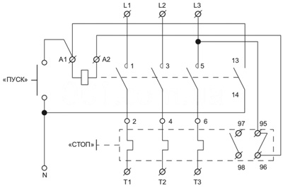 Рис.1. Схема управления катушкой магнитных пускателей ПМК 12 (LE1-D12) напряжением 220В