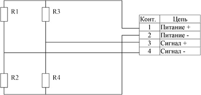 Рис.2. Электрическая принципиальная схема для датчика ДТХ-127-5