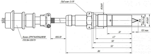 Рис.1. Схема габаритных размеров датчика ИС-470А