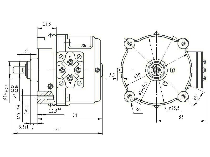 Рис.1. Схема габаритных размеров электродвигателя РД-09-П2А