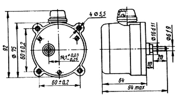 Схема габаритных размеров двигателя Д219П1