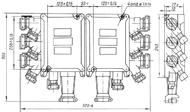 Рис.2. Схема габаритных размеров ЯК-48816223 ящика клеммного