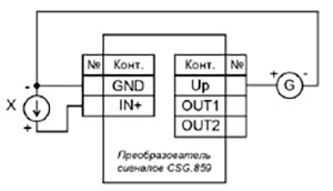 Рис.2. Схема подключения модуля CSG.859.4213.2431REL.11 для проведения настройки