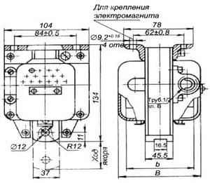 Рис.1. Схема габаритных размеров электромагнита тянущего исполнения МИС 5100