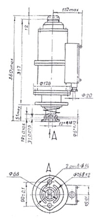 Рис.1. Габаритный чертеж электромагнита ЭМ-69 с сальниковым вводом (способ крепления 1)