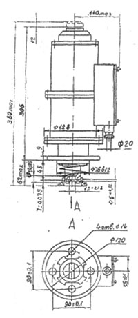 Рис.2. Габаритный чертеж электромагнита  ЭМ-69 с сальниковым вводом (способ крепления 2)