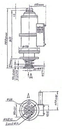 Рис.3. Габаритный чертеж электромагнита ЭМ-69 со штепсельным разьемом (способ крепления 1)