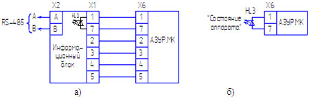 Рис.3.Схема подключения разъема X6 аппарата АЗУР.1МК с использованием