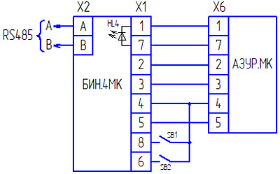 Рис.2. Схема подключения информационного блока БИН.4МК к аппарату АЗУР.4МК