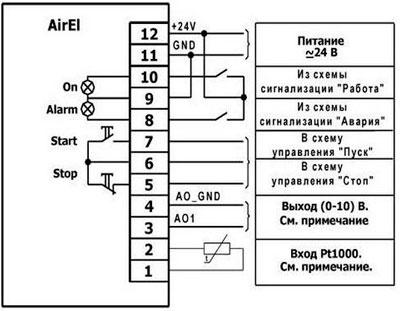 Рис.2. Схема подключения внешнего датчика пульта-контроллера AirEl 