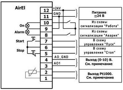 Рис.3. Схема подключения встроенного датчика пульта-контроллера AirEl 