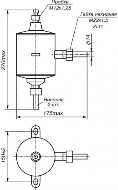 Рис.1. Габаритный чертеж сосуда уравнительного СУ-16