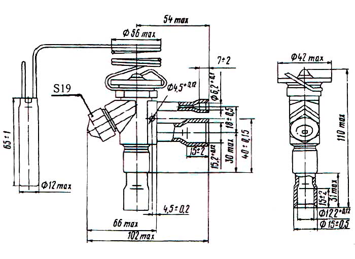Рис.1. Схема габаритных размеров вентиля 12ТРВПГ-10