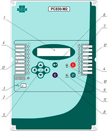 Рис.1. Общий вид передней панели устройства РС830-М2