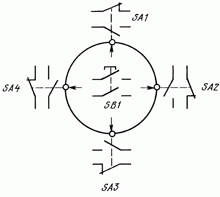 Рис.6 Электрическая схема переключателей ПК12-21-821, ПК12-21Д821, ПК12-21-822, ПК12-21Д822