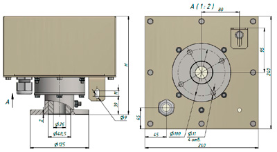 Рис.1. Схема габаритных размеров токосъёмника в компактном корпусе КТ 25A