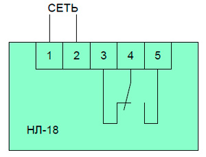 Рис.1. Схема подключения реле НЛ-18-1