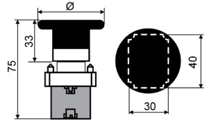 Схема габаритных размеров кнопки XB2-BR42