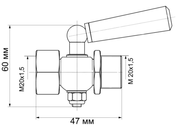 Схема габаритных размеров трехходового крана