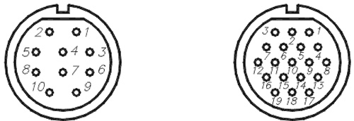 Рис.3. Нумерация контактов соединителей со стороны пайки тахометра ТЭ
