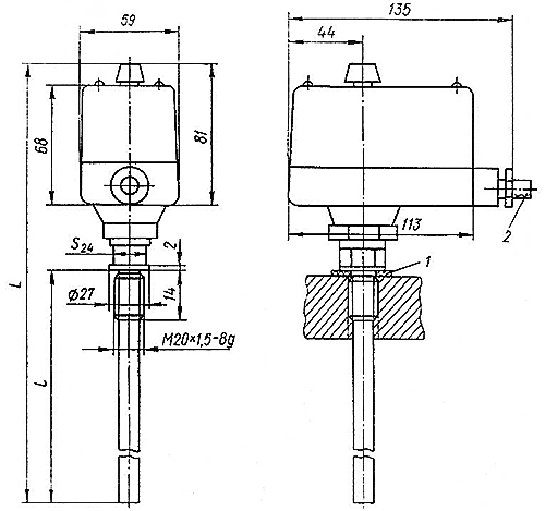 Рис. 1. Размеры терморегулятора ТУДЭ в пылевлагозащищенном исполнении