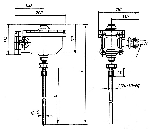 Рис.2. Размеры терморегулятора ТУДЭ во взрывозащищенном исполнении