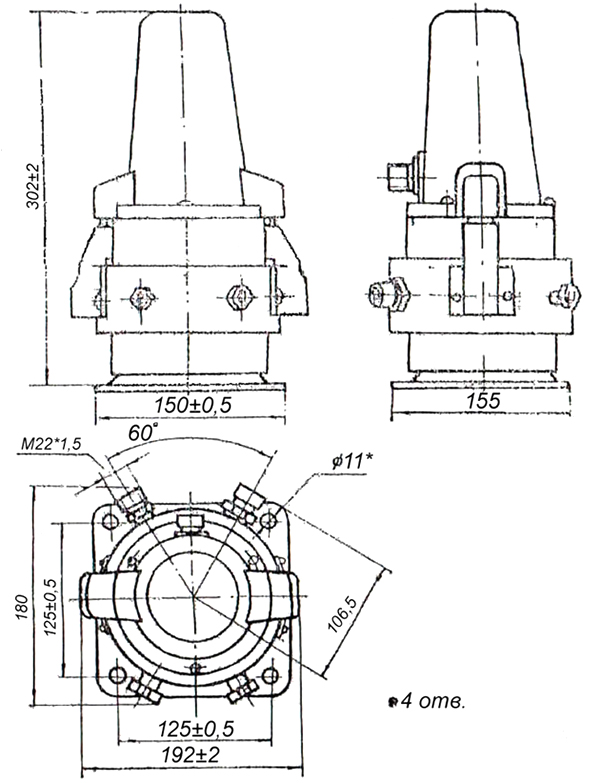 Рис.2. Габаритные размеры манометра ДМ-3583м