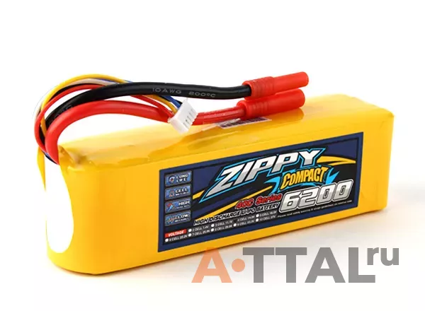 Аккумулятор ZIPPY Compact 6200mAh 4s 40c Lipo Pack HXT4mm Soft case фото 1