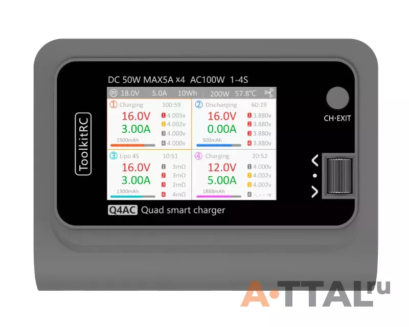 Зарядное устройство ToolkitRC Q4AC 4x50W AC / DC Smart Charger XT30 фото 1