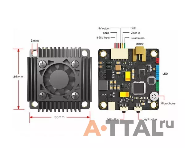 Видеопередатчик AKK Long Range 5.8GHz 250-3000mW 30.5x30.5мм фото 4
