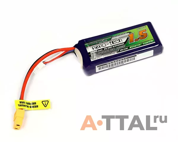 Аккумулятор 11.1V 1500mah 3S 25~50C Turnigy nano-tech Lipo Pack фото 1