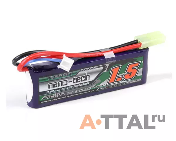 Аккумулятор Turnigy 7.4V 1500mAh 2S 20-40C Lipo AIRSOFT Pack для страйкбола фото 1