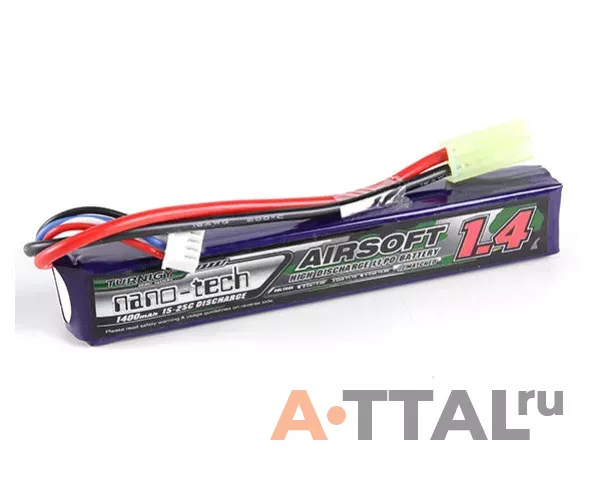 Аккумулятор Turnigy 7.4V 1400mah 2S 15-25C Lipo AIRSOFT Pack для страйкбола фото 1