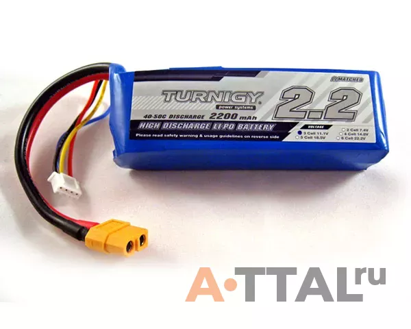 Аккумулятор 11.1V 2200mAh 3S 40C Turnigy Lipo Pack фото 1