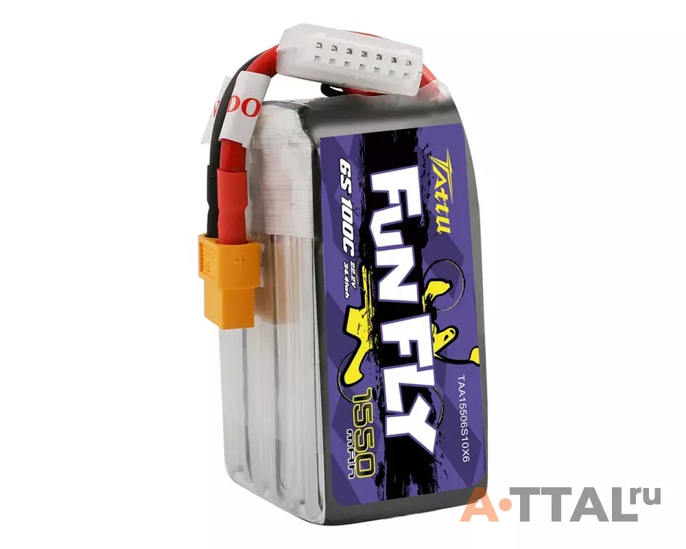 Аккумулятор Tattu FunFly LiPO 22,2В 1550мАч 6S 100C XT60 фото 4