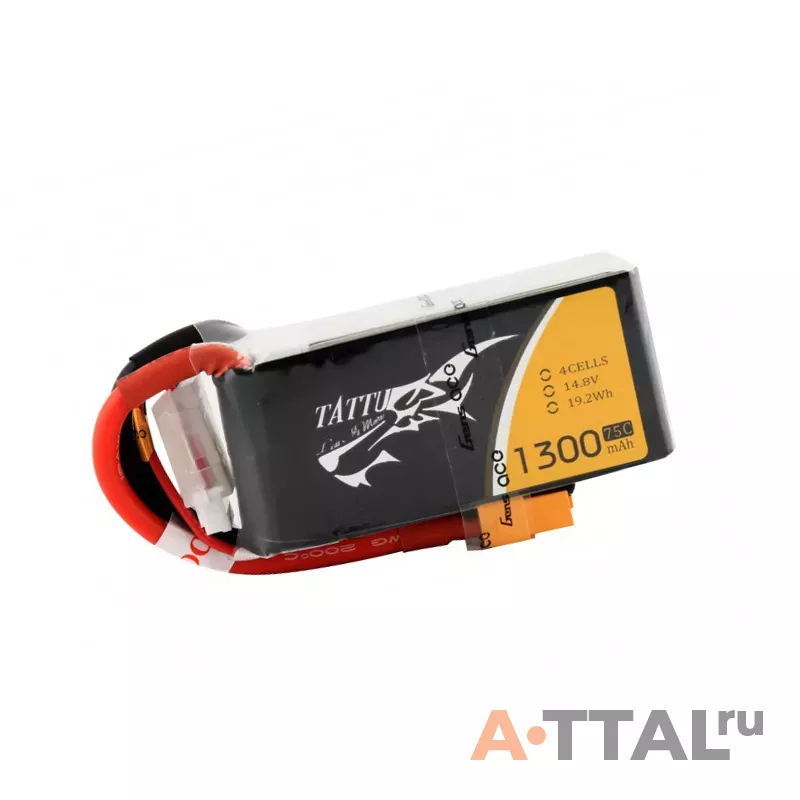 Аккумулятор Tattu LiPO 14,8 В 1300 мАч 4S 75C Drone Racing фото 1