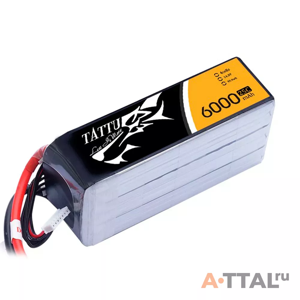 Аккумулятор Gens Ace TATTU Li-Po 14.8V 6000 mAh 4S1P 25C Soft Case фото 1