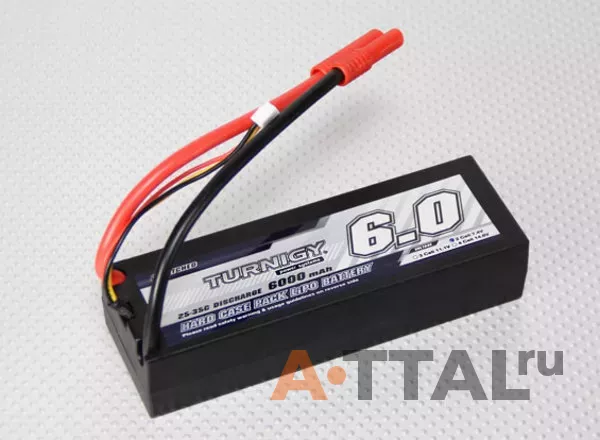 Аккумулятор Turnigy Li-Po 7.4V 6000mAh 2S2P 25C T-Plug Hard case фото 1