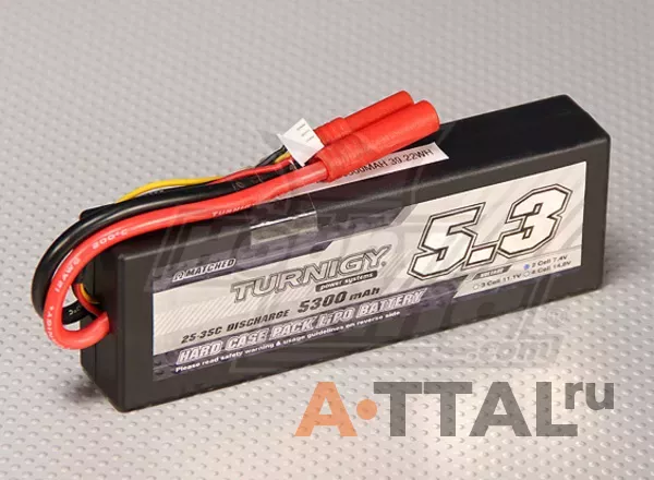 Аккумулятор Turnigy Li-Po 7.4V 5300mAh 2S2P 25C T-Plug Hard case фото 1