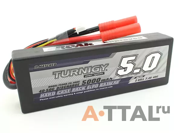 Аккумулятор Turnigy Li-Po 7.4V 5000mAh 2S2P 40C T-Plug 4 Hard case фото 1