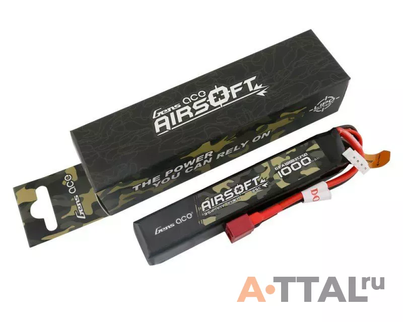 Аккумулятор для страйкбола Gens Ace LiPO 11,1В 1000мАг 3S 25C 103х21х17мм 72г T-Plug Airsoft (GEA10003S25D) фото 1