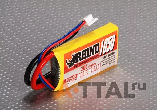 Аккумулятор 7.4V 1050mAh 2S 20C Lipo Pack (Rhino, R1050-20-20) фото 1