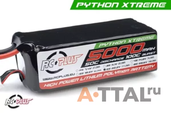Аккумулятор RC Plus PYTHON Li-Po 22.2V 5000 mAh 6S1P 55C T-plug  Soft Case фото 1