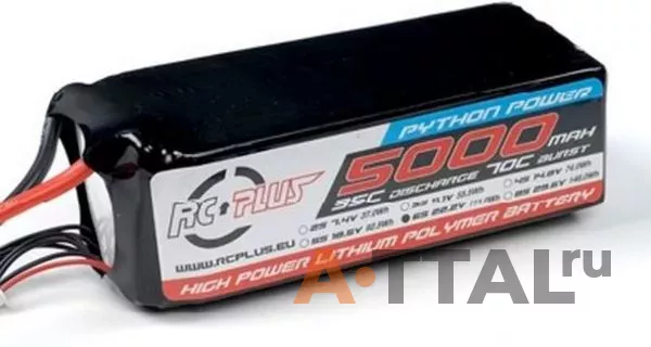 Аккумулятор RC Plus PYTHON Li-Po 22.2V 5000 mAh 6S1P 35C T-plug  Soft Case фото 1