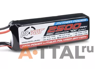 Аккумулятор RC Plus PYTHON Li-Po 22.2V 2500 mAh 6S1P 35C T-plug  Soft Case фото 1