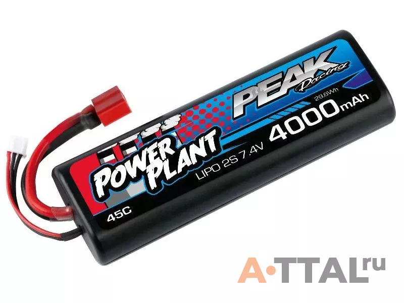 Аккумулятор Peak Racing Power Plant Lipo 4000 7.4 V Deans Plug 45C (Black case) 12AWG фото 1
