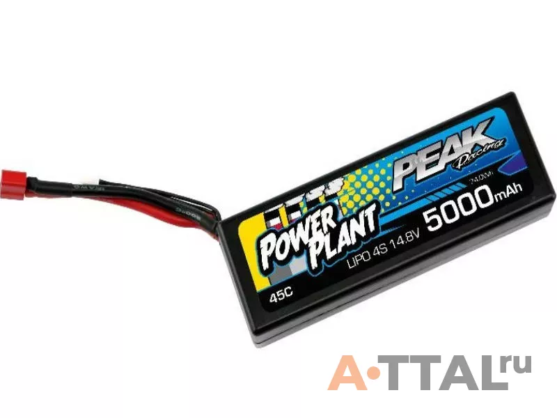 Аккумулятор Peak Racing Power Plant Lipo 5000mah 14.8V Deans Plug 45C (Black case) 12AWG фото 1