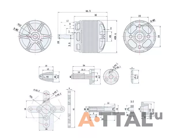 Мотор T-Motor AS2312 KV1150 3-4S 357W для самолетов фото 3