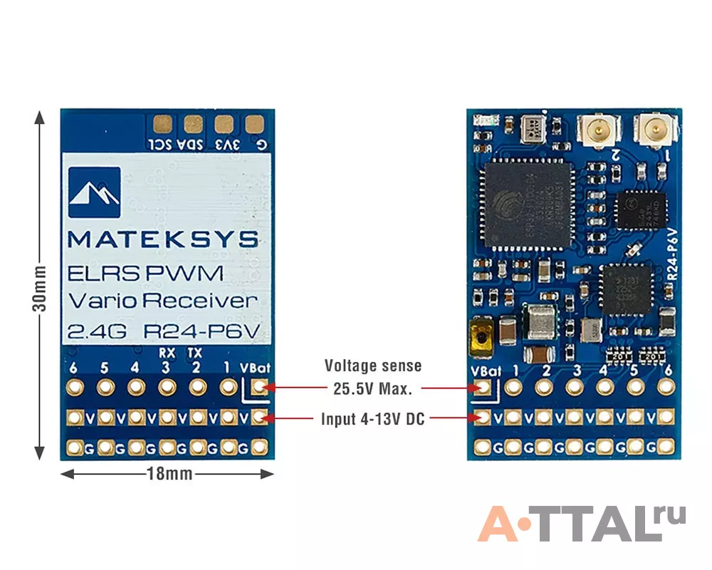 Приемник Matek ELRS 2.4GHz PWM Vario Receiver, R24-P6V фото 3